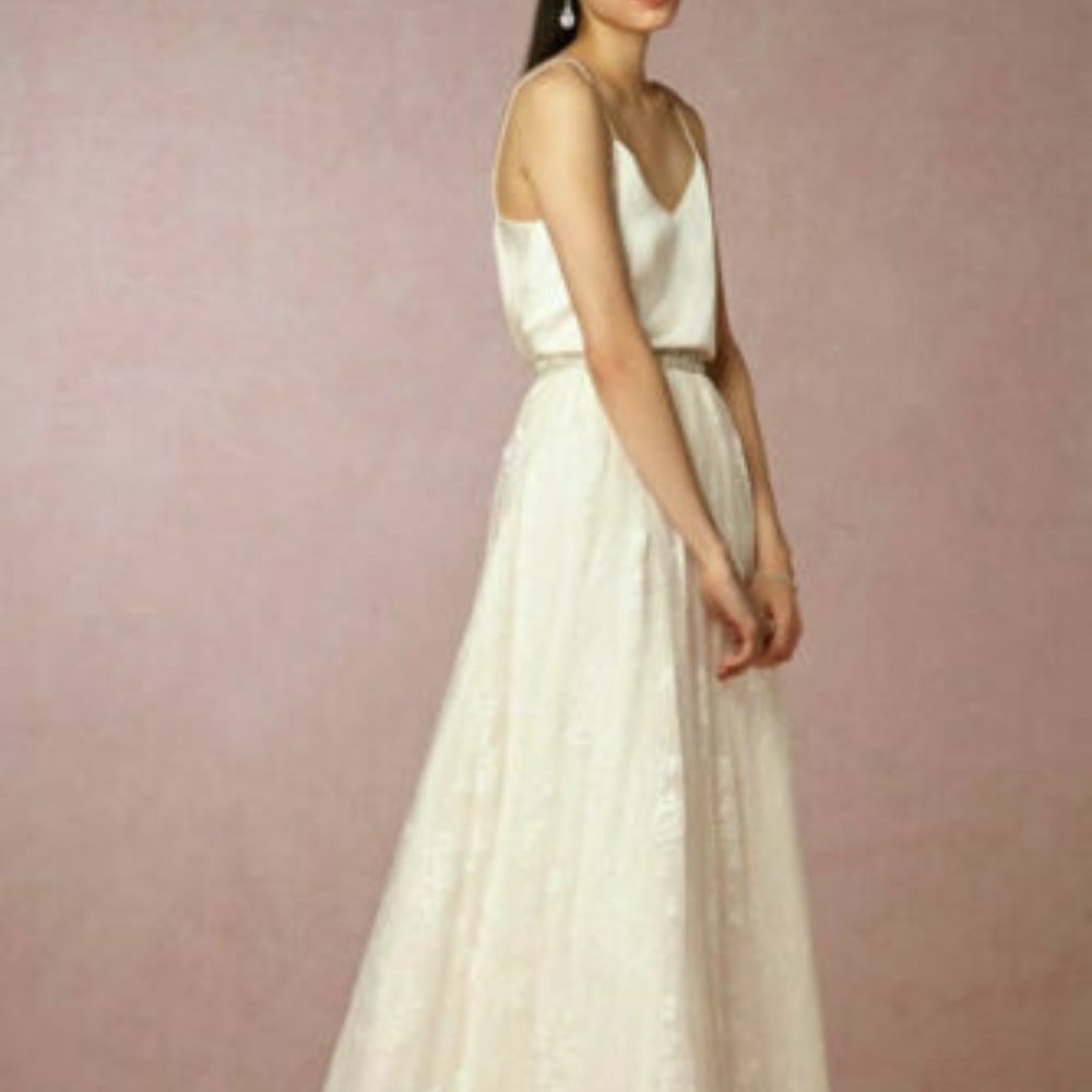 Vintage Ivory Cream Lace Wedding Skirt train S - Picture 5 of 5